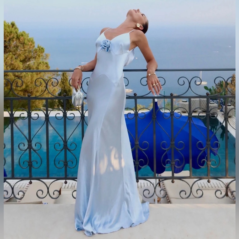 Revolve Bubish Luxe Savannah Rosette Gown - Baby Blue NWT